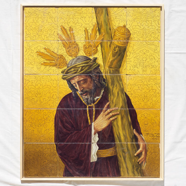 Retablo cerámico decorado a pincel, siglo XX, Triana (Sevilla).